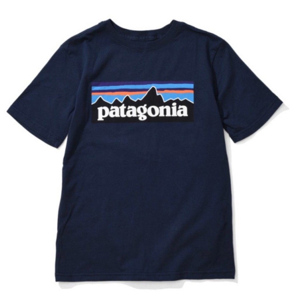 Patagonia Boys T-Shirt Size XXL 16-18 Logo Organic Navy Blue Short Sleeve 62153